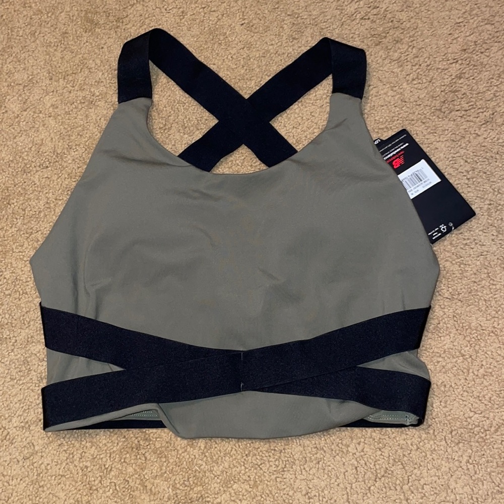 New Balance Olive & Black Crossback Strappy Sports Bra